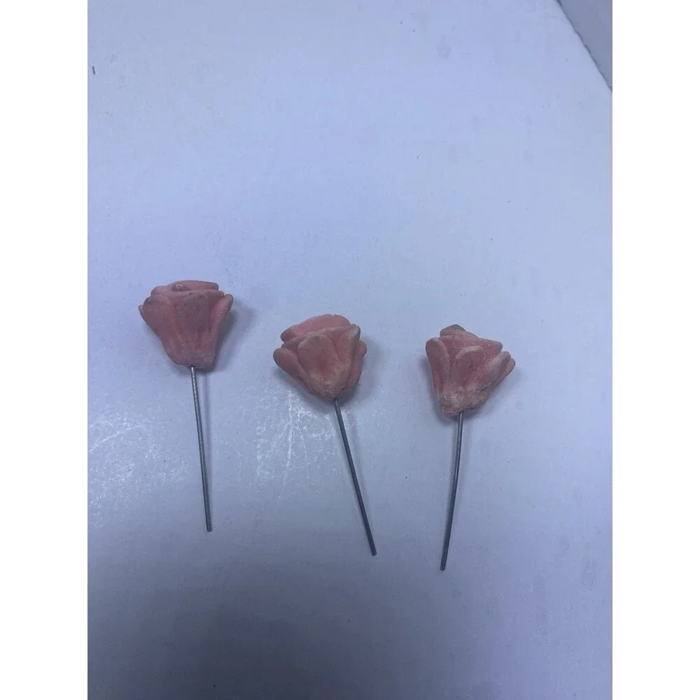 32 Vintage Birthday Cake Plastic Flower roses Holders + 26 candles in box